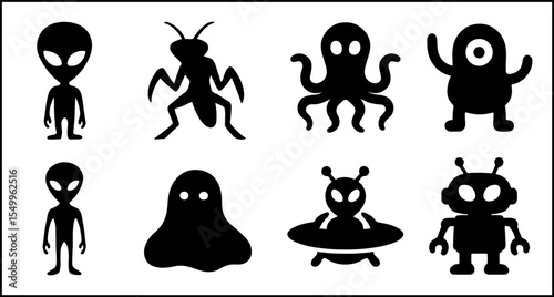Alien Creatures Silhouette Icons