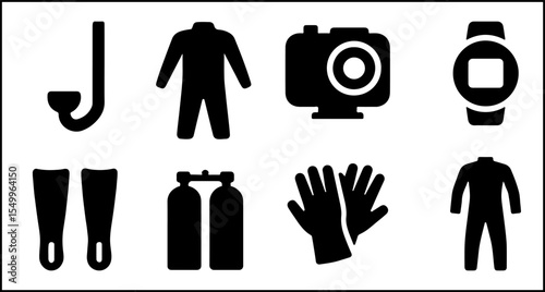 Underwater Gear Silhouette Icons