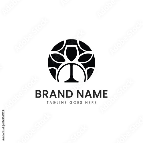 Stylish black and white logo featuring a wine glass surrounded by leaf motifs, conveying a sense of sophistication and nature.