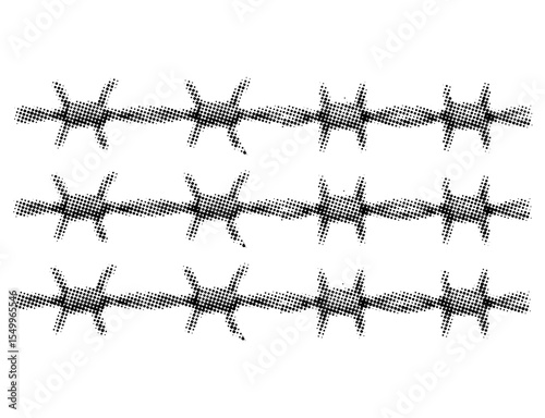 Trendy grunge halftone collage element with barbed wires