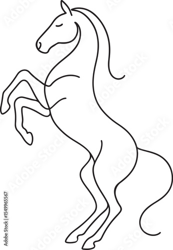 Horse line art elegant strong posture, Stylized horse figure black and white
