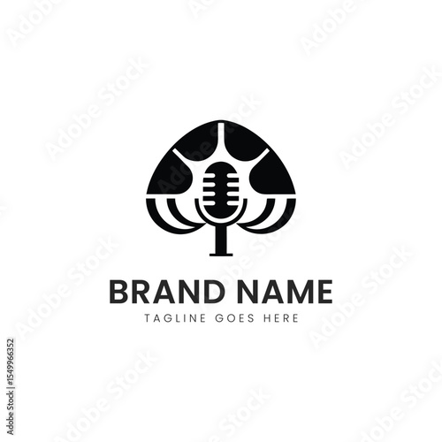 A modern logo featuring a stylized mushroom design integrated with a microphone, symbolizing creativity and innovation in sound.