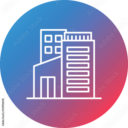 Skyscraper Line Gradient Circle Background Icon