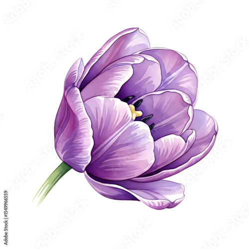 Purple flower isolated on white or transparent background, watercolor illustration.