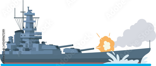 Battleship Firing Cannon Naval Warfare Illustration