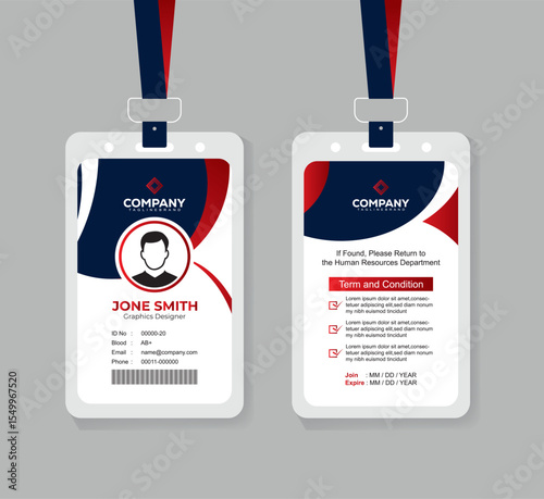 Corporate ID Card Design Template with Terms Section for Office Staff and Professionals
