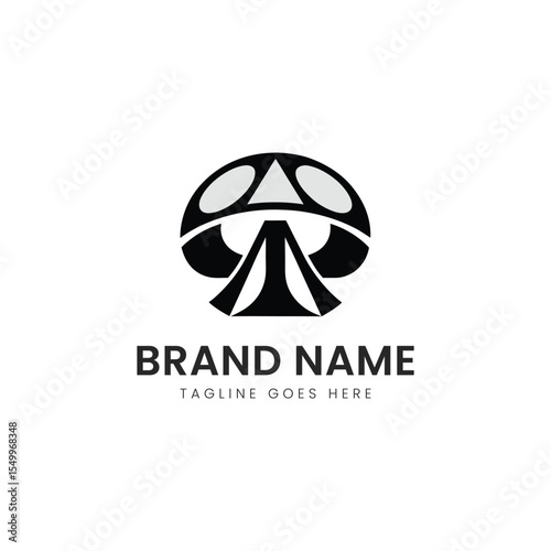 A minimalist black and white logo featuring a stylized mushroom design, conveying creativity and innovation. Perfect for eco-friendly brands or food-related businesses.