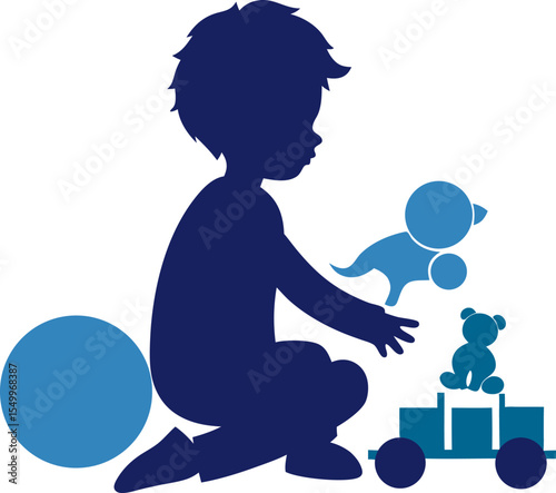 "Child playing inside w ith toys silhouette"