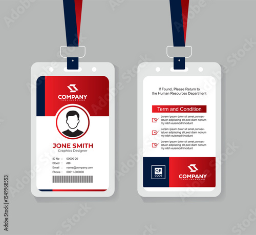 Corporate ID Card Design Template with Terms Section for Office Staff and Professionals
