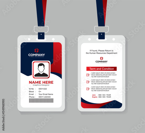 Corporate ID Card Design Template with Terms Section for Office Staff and Professionals
