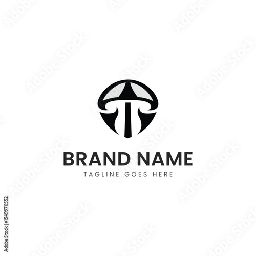 A stylized black mushroom logo, blending modern design with nature-inspired elements, featuring a bold typeface for brand name and tagline placement.