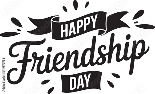 Happy Friendship Day Silhouette Text Banner Design with Splash Elements