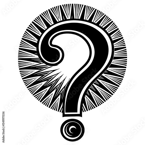 Question mark surrounded by radiating lines isolated on white background