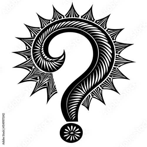 Stylized question mark with starburst pattern isolated on white background