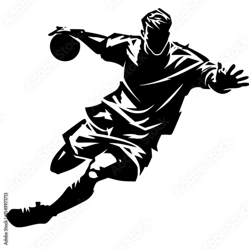 a black and white silhouette of a basketball player kicking a ball ball, basketball, basketball player, black, kick, man, silhouette , Generative art.
