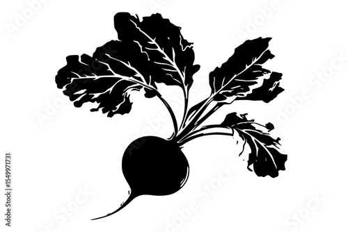a black and white silhouette of a radish in a simple style black, icon, illustration, picture, radish, silhouette, style, top , Generative art.