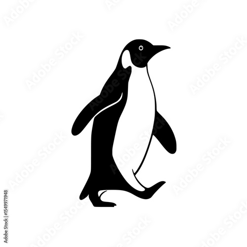 a black and white image of a penguin standing on a white background, icon, logo black, cute, icon, illustration, image, logo, penguin, silhouette, stand , Generative art.