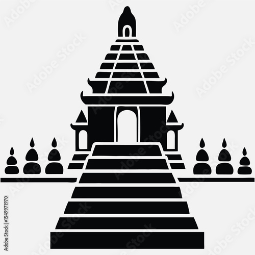 Abstract Christmas tree with gifts on white background with stairs and ladder design elements vector illustration