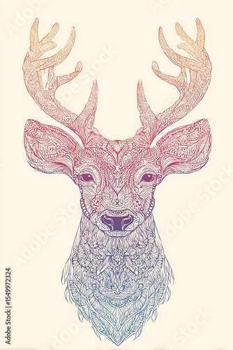 Detailed deer illustration with intricate patterns and vibrant colors for art and design projects