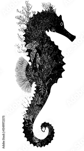 a black and white drawing of seaweed art, black, drawing, illustration, ocean, seaweed , Generative art.