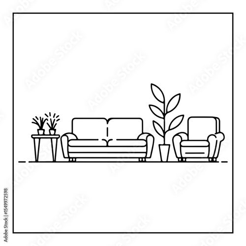 interior of a living room with furniture coloring page