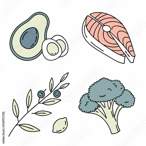 Keto Diet Food Icons – Clean Minimal Style Nutrition Set
