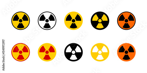 Nuclear Hazard Ionizing Radiation Trefoil Danger Black White Yellow Orange and Red Warning Caution Symbol Sign Icon Set. Vector Image.