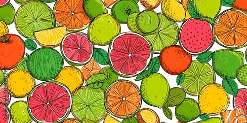 Seamless pattern of citrus fruits lime orange grapefruit lemon healthy food design vector illustration