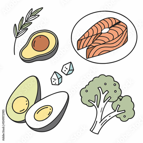 Keto Diet Food Icons – Clean Minimal Style Nutrition Set

