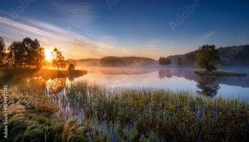 morning lake kashubia poland