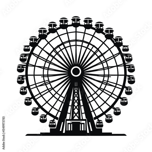 Vintage ferris wheel vector silhouette on white background with Bold detailed amusement ride vector illustration