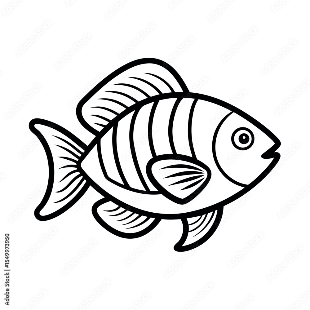 Obraz premium Oscar fish outline vector. Freshwater fish line art illustration.