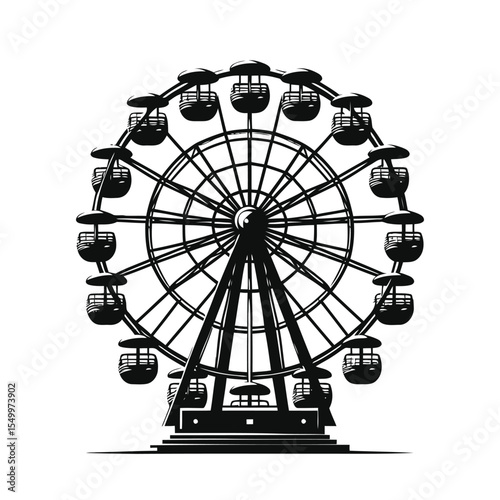 Vintage ferris wheel vector silhouette on white background with Bold detailed amusement ride vector illustration