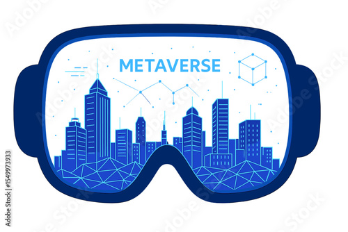 The concept of a metaverse city represents a futuristic vision, observable through VR glasses, which embodies the idea of virtual digital reality and simulates a networked world of the future, driven