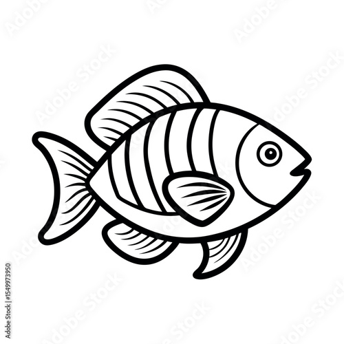 Oscar fish outline vector. Freshwater fish line art illustration.