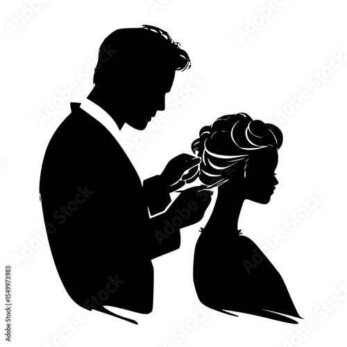 black silhouette of a bride and groom black, bride, couple, groom, man, silhouette, woman , Generative art.