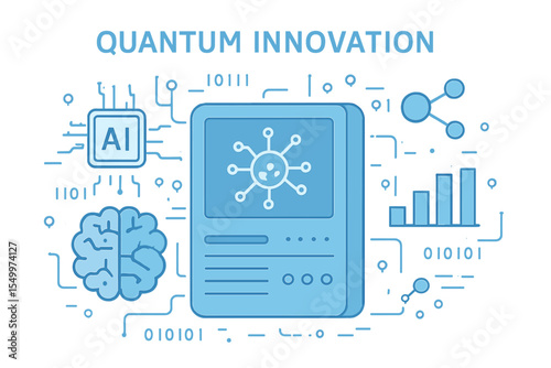 The concept of quantum innovation computer is intertwined with digital technology, encompassing , deep learning, and big data, visually represented for a server template with a modern quantum