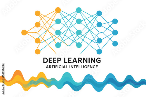 Deep learning visualization, AI, and  concept of neural networks, including wave equalizer, in vector illustration