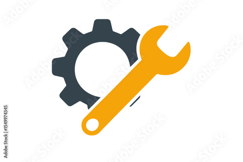 The logo design incorporates elements of engineering, including gears and wrenches, and is suited for repair, service, and industrial applications with a mechanical focus, created using vector design