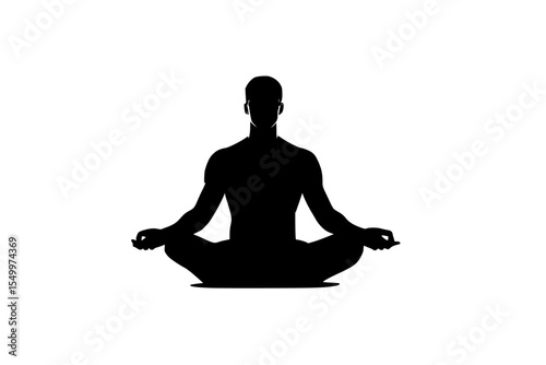 a silhouette of a man doing yoga on a white background black, man, silhouette, sit, yoga , Generative art.