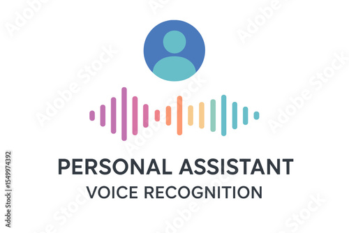 The concept of a personal assistant that utilizes voice recognition, incorporating  technologies, features a sound wave logo suitable for a voice recognition application, website background, or