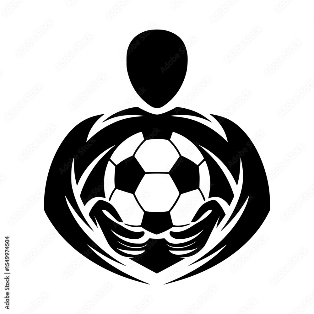 Obraz premium a black icon of a person holding a soccer ball ball, black, hold, icon, illustration, man, person, soccer ball , Generative art.