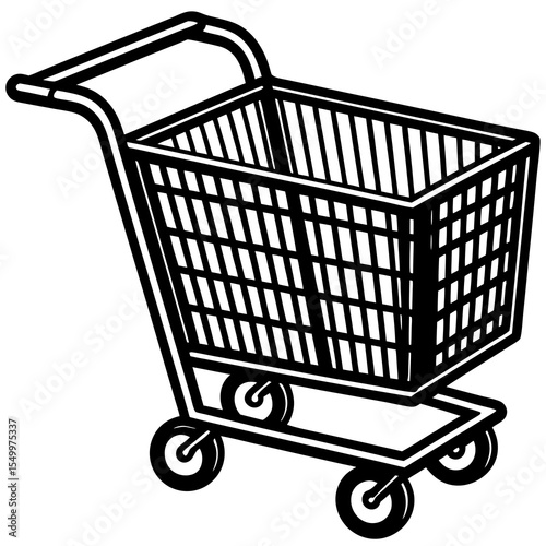 Shopping cart isolated on white background in black and white