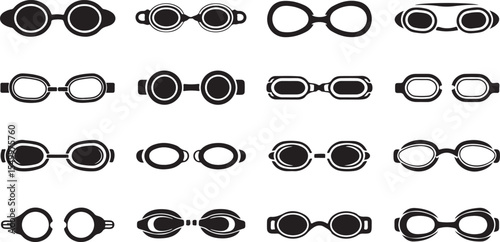 Swimming Goggles Silhouette Set Vector Illustration Sport Equipment Design