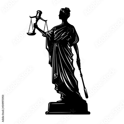 the statue of justice holding the scales of justice black, hand, hold, scale, statue , Generative art.