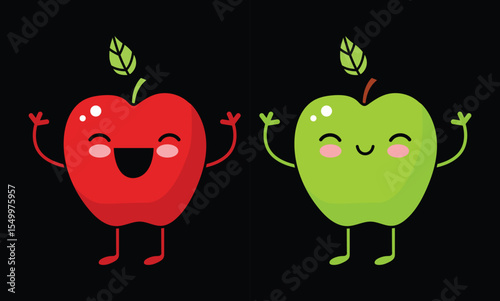 Cheerful cartoon apples happy and healthy fruit characters design graphic