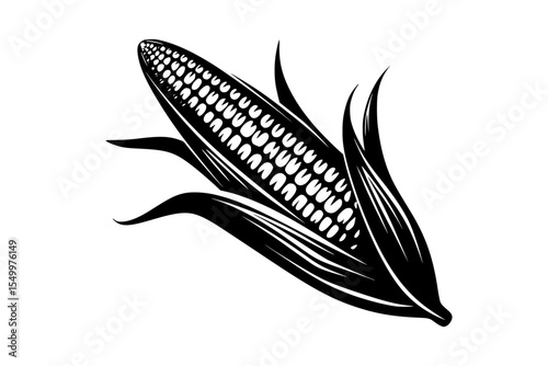 a black and white illustration of an ear of corn black, cob, corn, ear, illustration, silhouette, style , Generative art.