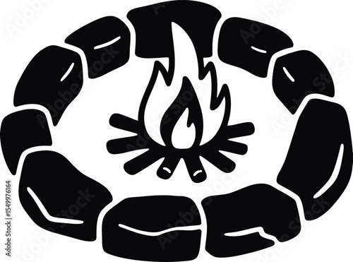 Campfire Icon Cozy Stone Fire Pit Illustration