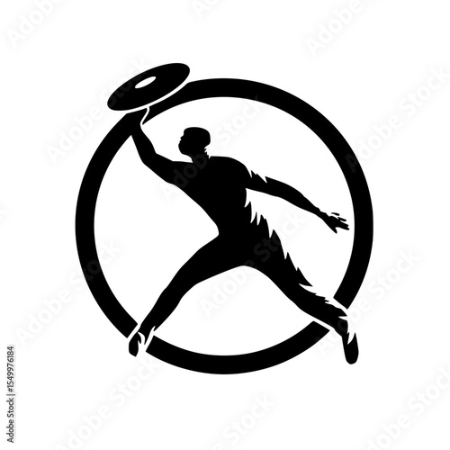silhouette of a man in a circle with a frisbee black, circle, frisbee, icon, man, silhouette , Generative art.