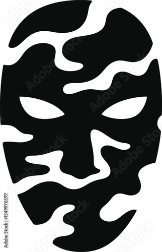 Camouflage Mask Stealthy Design, Black and White Illustration